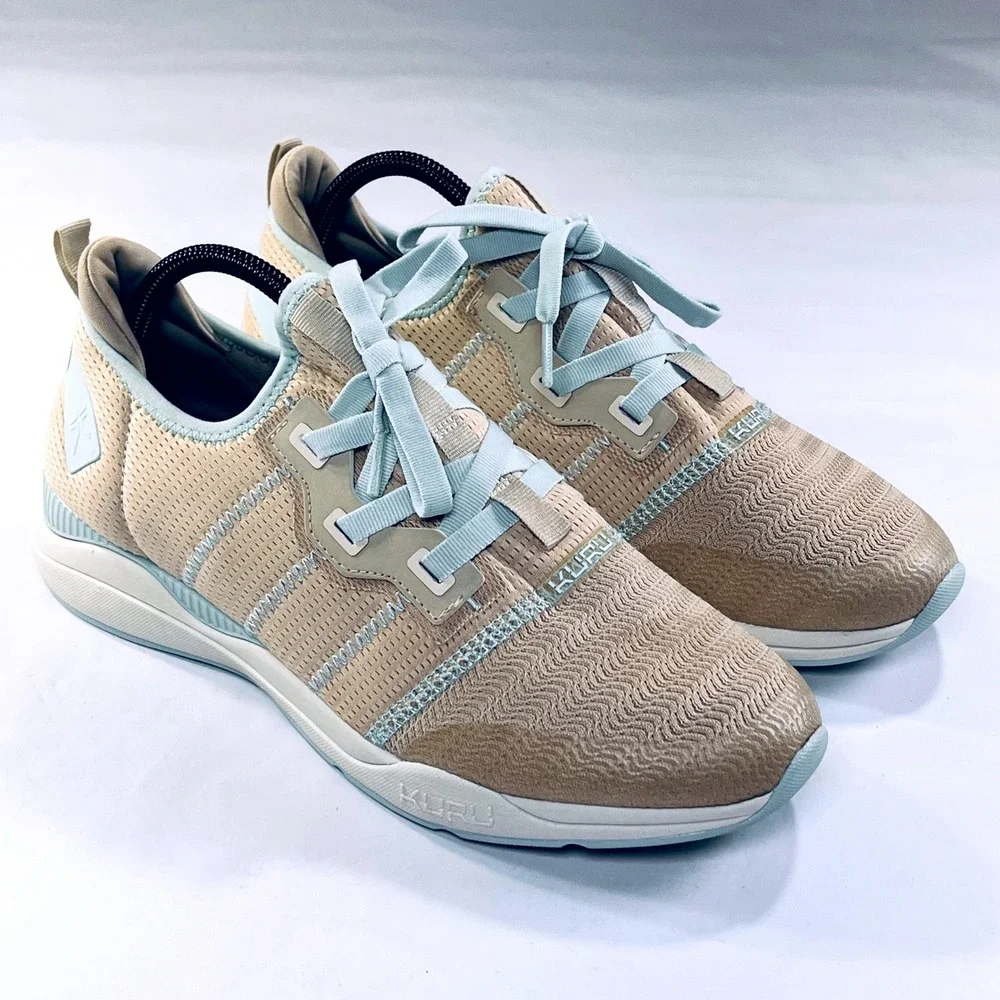 Kuru Stride Move Shoes Womens 11 Beige Blue Athletic Running Walking Sneakers